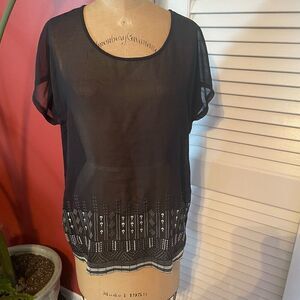 THE LIMITED | sheer front bedazzled bottom black top XL NWT